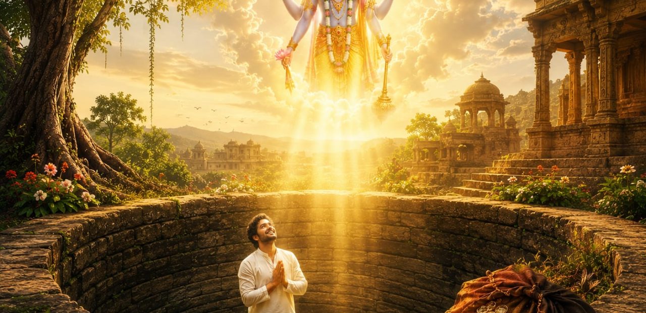 सच्ची भक्ति का फल – कुएं में भगवान के दर्शन करते हुए भक्त की प्रेरणादायक धार्मिक कथा